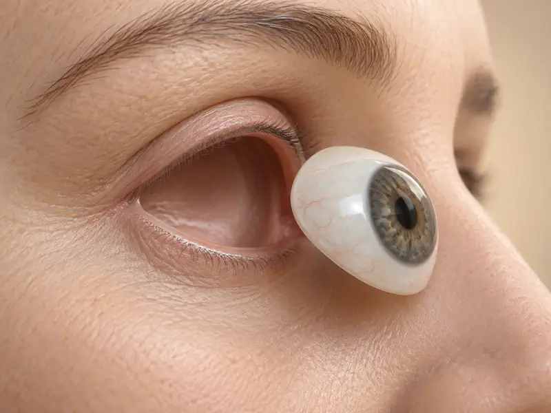 Custom ocular prosthesis shell shown beside a clean eye socket