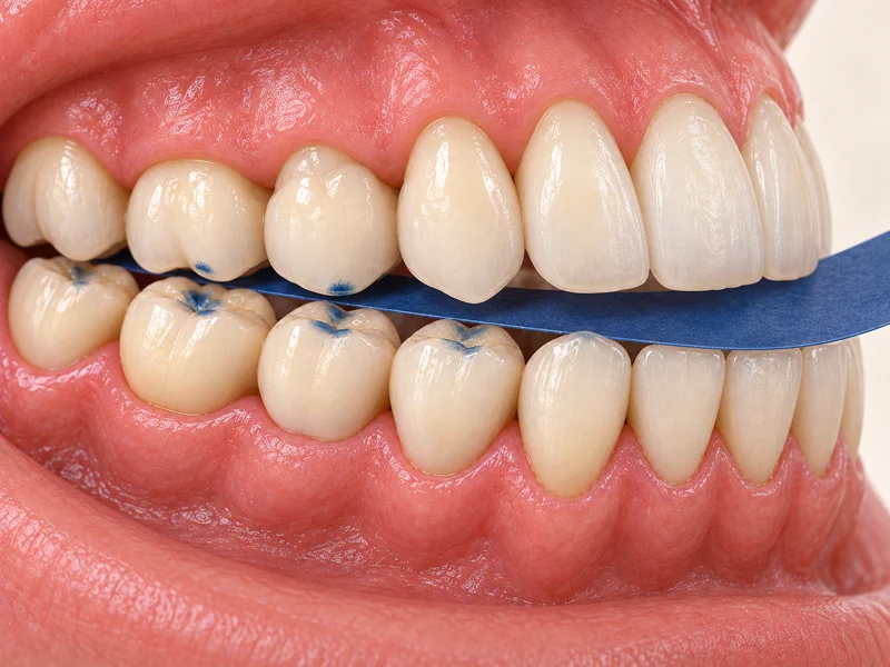 Bite analysis using articulating paper to mark tooth contact points