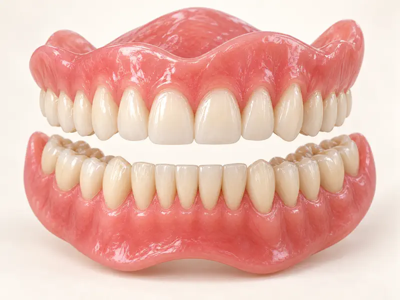 Complete dentures arranged in a balanced natural bite