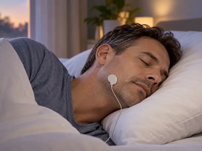 Sleeping patient with a small jaw sensor for a dental sleep study