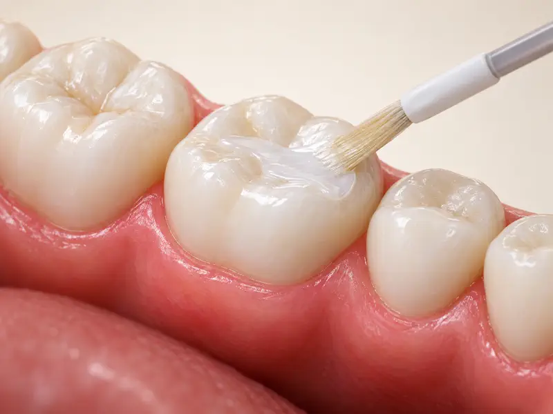 Fluoride varnish being applied to a child’s molar