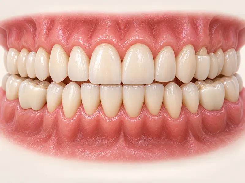 Upper and lower dental arches planned with coordinated full-mouth restorations