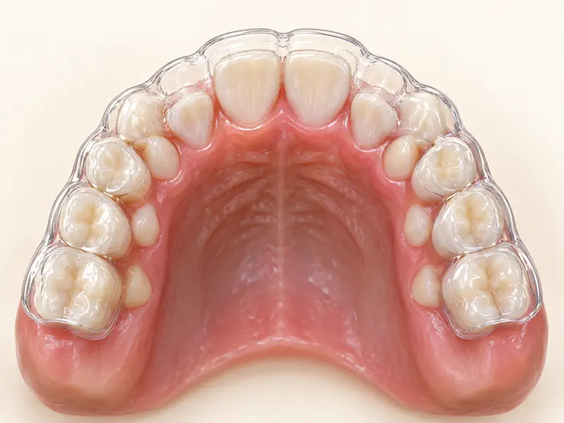 Clear aligner fitted over a child’s mixed dentition