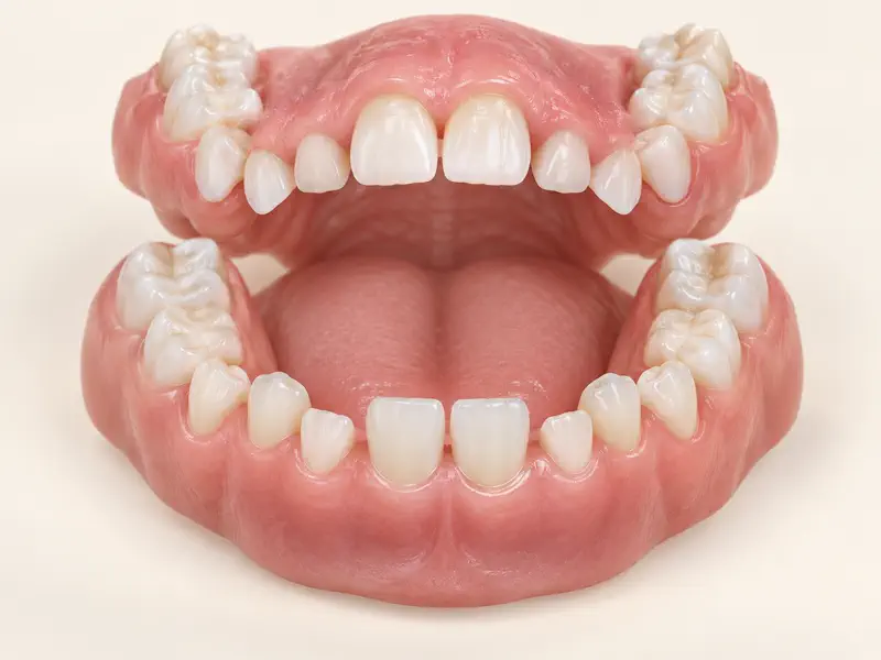 Child-sized mixed dentition with primary and erupting permanent teeth