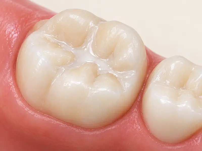 Protective sealant filling the grooves on a child’s molar
