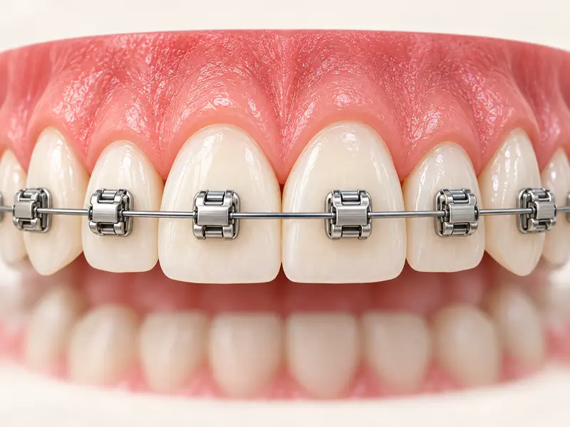 Self-ligating orthodontic brackets with integrated clips and an archwire