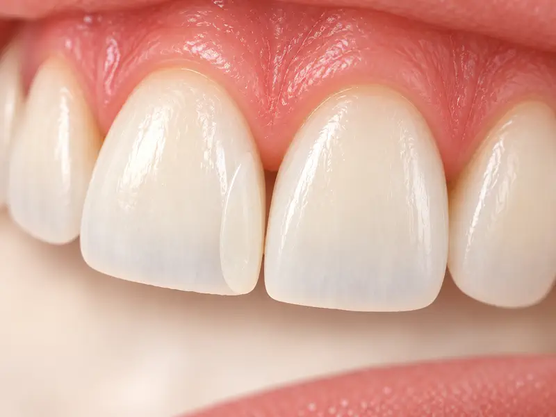 Tooth-coloured composite addition shown beside a small gap between front teeth
